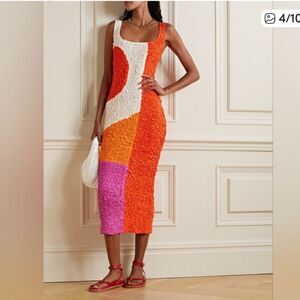 New Mara Hoffman Sloan Textured Colorblock Popcorn Midi Dress Small